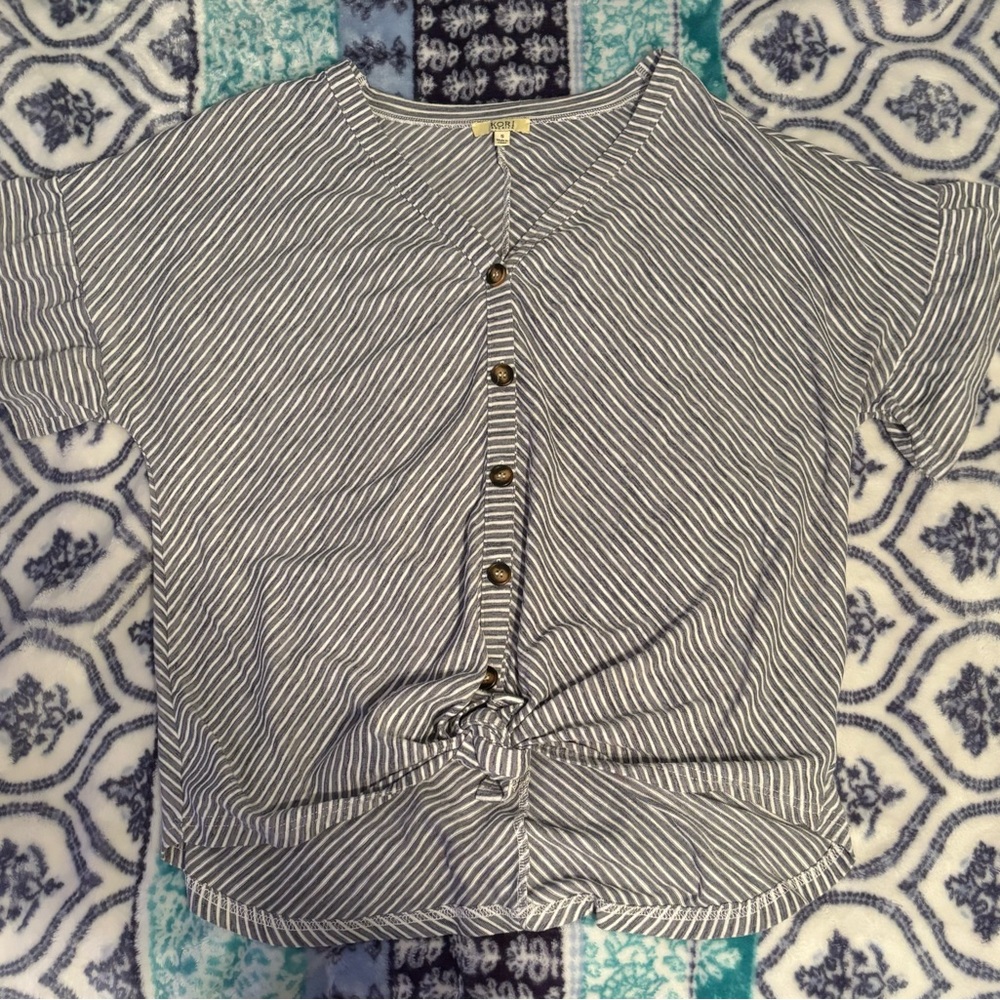 Kori America Striped Short Sleeve Blouse
